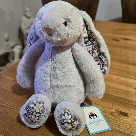 Jellycat Blossom Silver Bunny 'Bloom' Small 7x4" Soft and Plush NWT - Picture 4 of 6